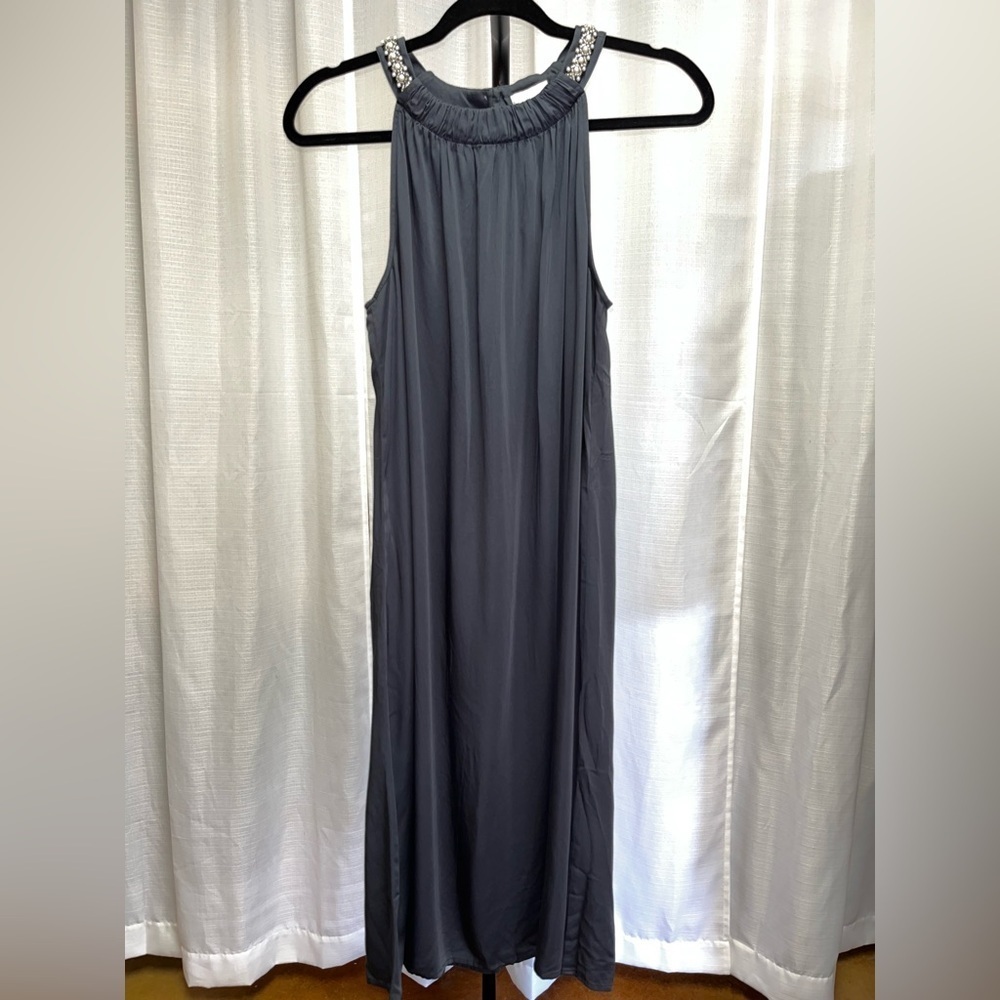 J Jill Embellished Halter-Neck Dress Greystone NWT | size Small/ tall